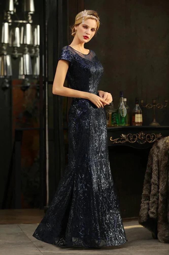 Sparkly Sequins Mermaid Party Dress Vintage 20s Prom Dress Floor Length by misshow.com