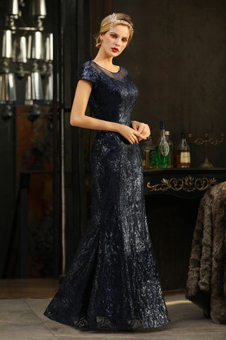 Vestido de fiesta de sirena con lentejuelas brillantes, estilo vintage de los años 20, largo hasta el suelo