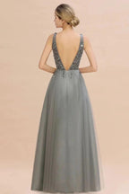 Sparkly Sequins V-Neck Aline Evening Maxi Dress Tulle Prom Dress by misshow.com