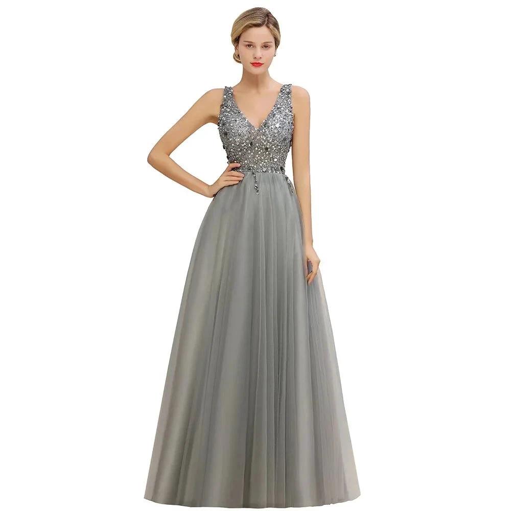 Sparkly Sequins V-Neck Aline Evening Maxi Dress Tulle Prom Dress by misshow.com