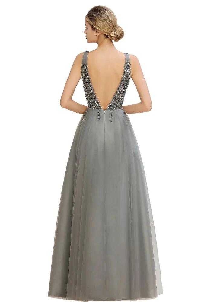 Sparkly Sequins V-Neck Aline Evening Maxi Dress Tulle Prom Dress by misshow.com