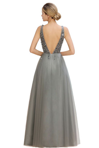 Vestido largo de noche con escote en V y lentejuelas brillantes, vestido de fiesta de tul
