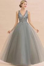 Sparkly Sequins V-Neck Aline Evening Maxi Dress Tulle Prom Dress by misshow.com