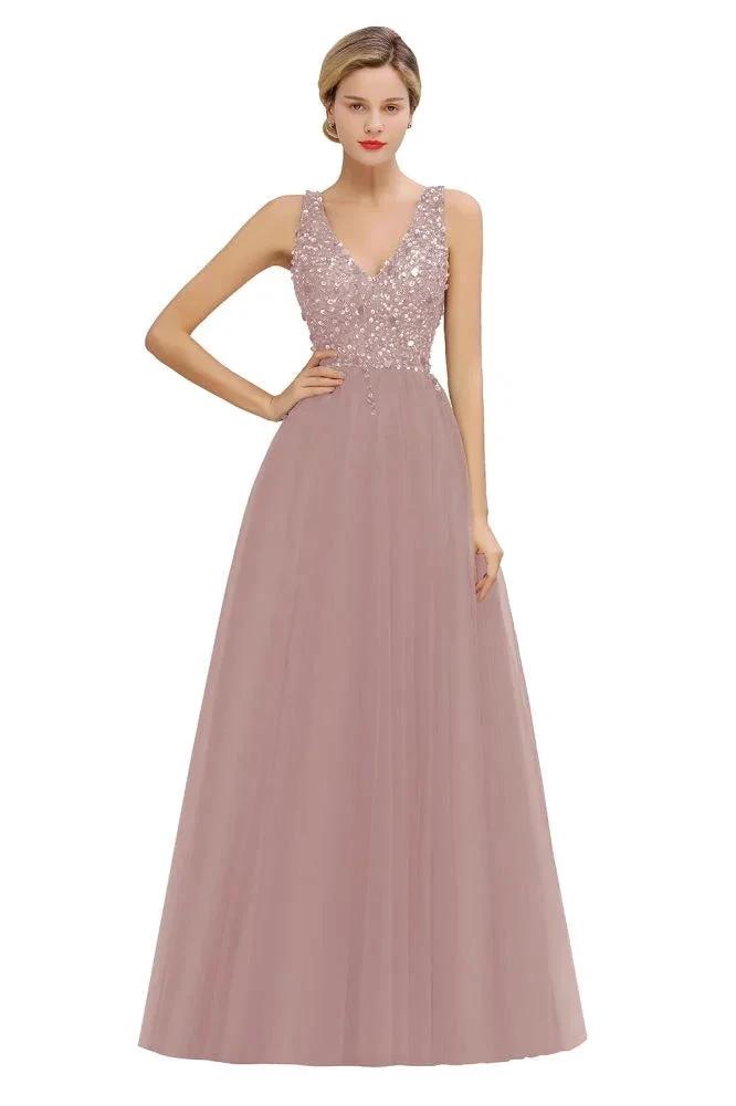 Sparkly Sequins V-Neck Aline Evening Maxi Dress Tulle Prom Dress by misshow.com