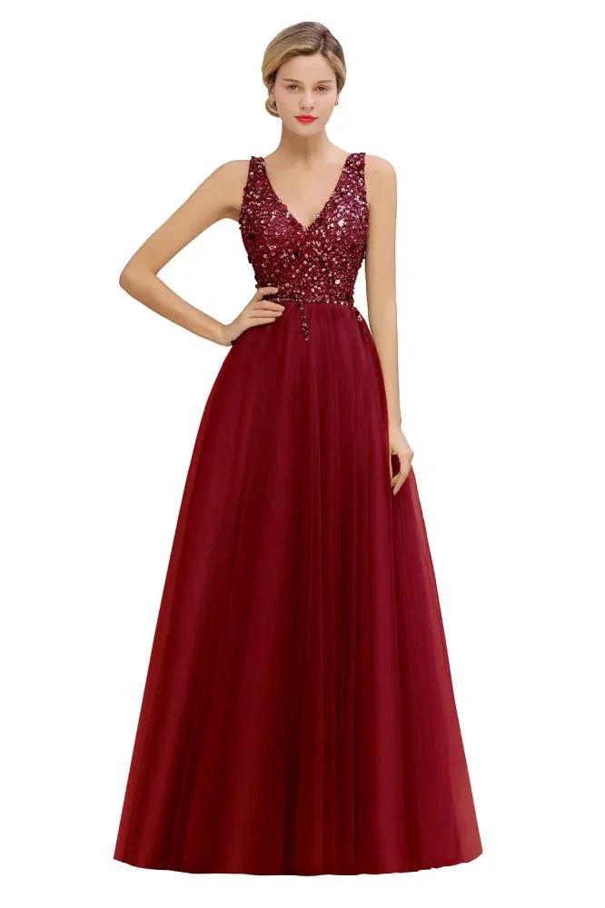Sparkly Sequins V-Neck Aline Evening Maxi Dress Tulle Prom Dress by misshow.com