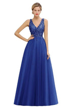 Sparkly Sequins V-Neck Aline Evening Maxi Dress Tulle Prom Dress by misshow.com