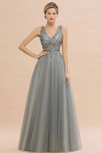 Sparkly Sequins V-Neck Aline Evening Maxi Dress Tulle Prom Dress by misshow.com