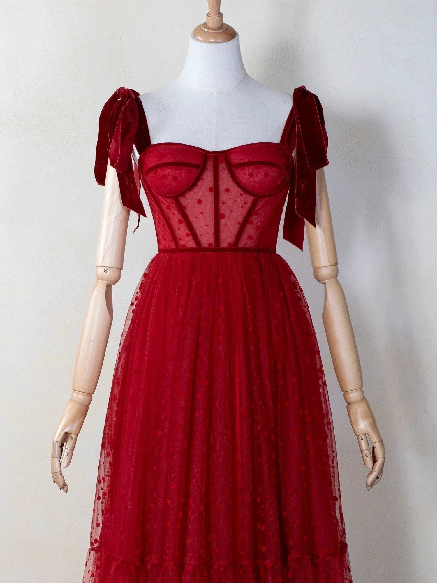 Corset Dotted Tulle Maxi Length Prom Dress by KissProm
