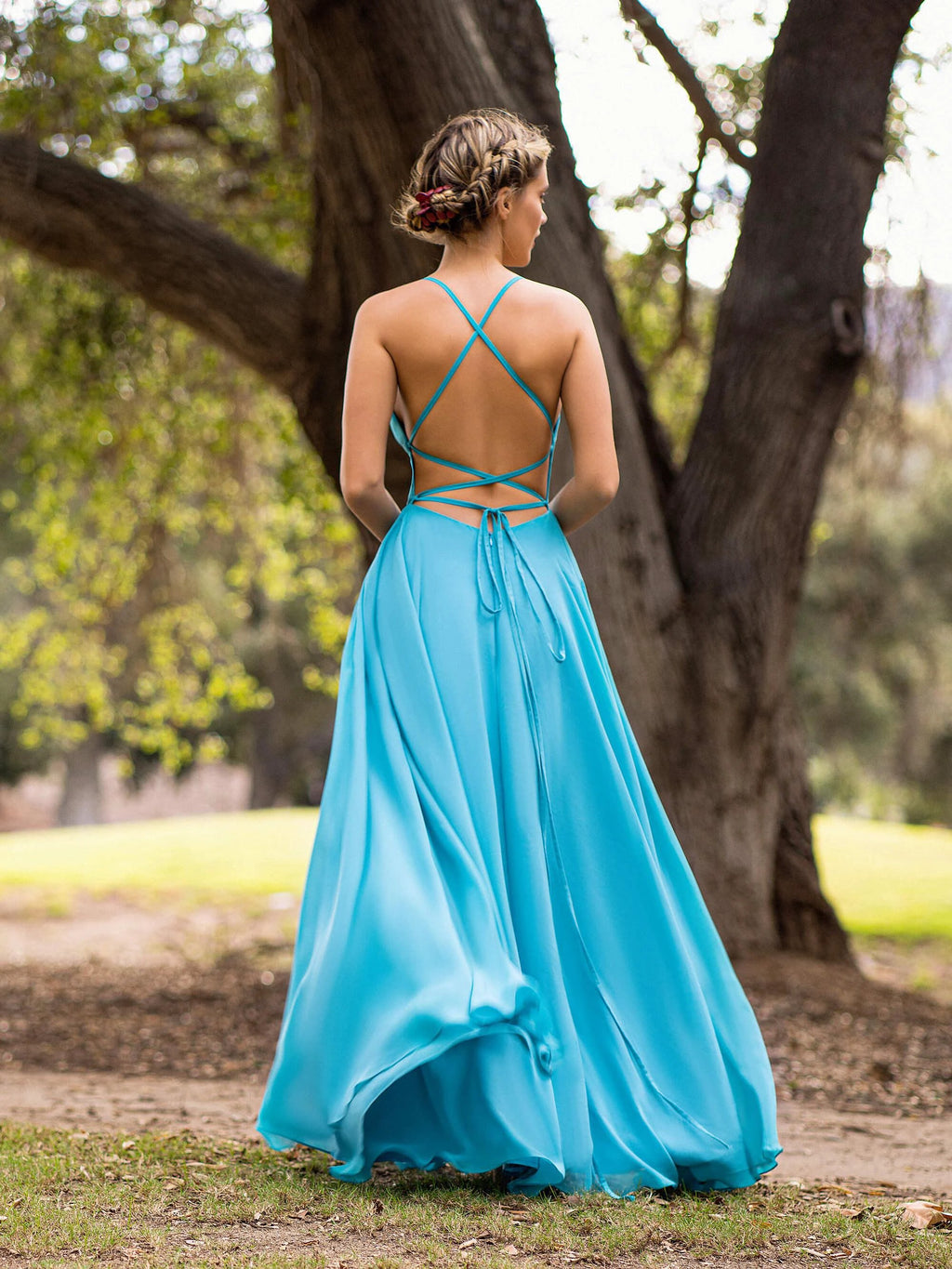 A-line Straight Across Chiffon Floor Length Cutout Back Prom Dress by Anne of Brittany
