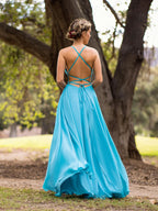 A-line Straight Across Chiffon Floor Length Cutout Back Prom Dress by Anne of Brittany
