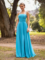 A-line Straight Across Chiffon Floor Length Cutout Back Prom Dress by Anne of Brittany