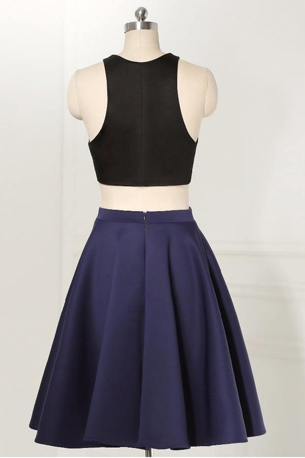 Straight Two Piece Sleeveless Knee-Length Black Homecoming Dress  PD264 Main Image