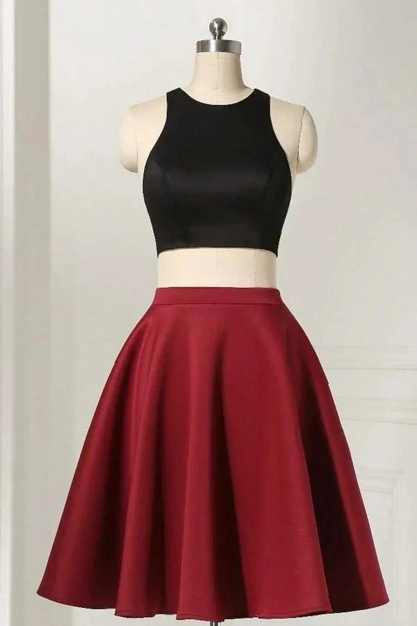 Straight Two Piece Sleeveless Knee-Length Black Homecoming Dress PD264 by pgmdress