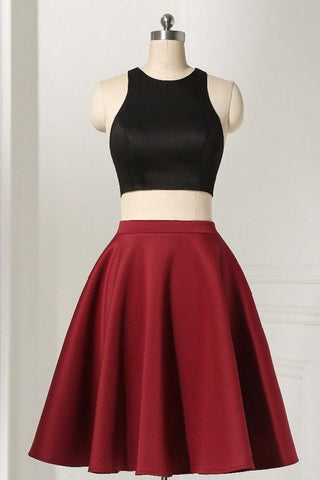 Straight Two Piece Sleeveless Knee-Length Black Homecoming Dress  PD264
