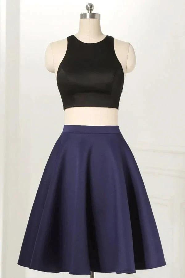 Straight Two Piece Sleeveless Knee-Length Black Homecoming Dress PD264 by pgmdress