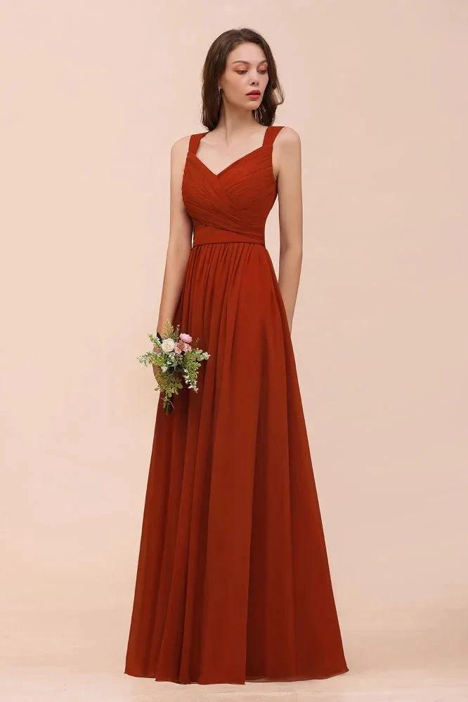 Strap Slim Floor Length Evening Dress for Bride Bridesmaid Dress by misshow.com