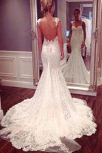 Strap Sweetheart Backless Mermaid Lace Wedding Dress Ball Gown WD026 by pgmdress