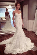 Strap Sweetheart Backless Mermaid Lace Wedding Dress Ball Gown WD026 by pgmdress