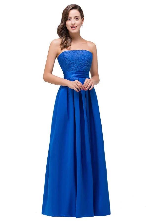 Strapless A-line Lace-up Floor-length Appliques Bridesmaid Dresses by misshow.com