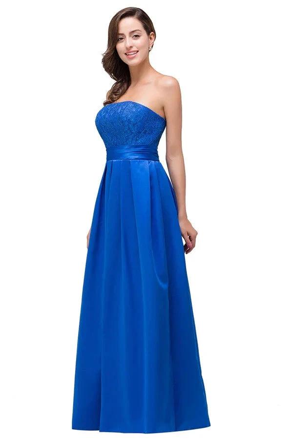 Strapless A-line Lace-up Floor-length Appliques Bridesmaid Dresses by misshow.com