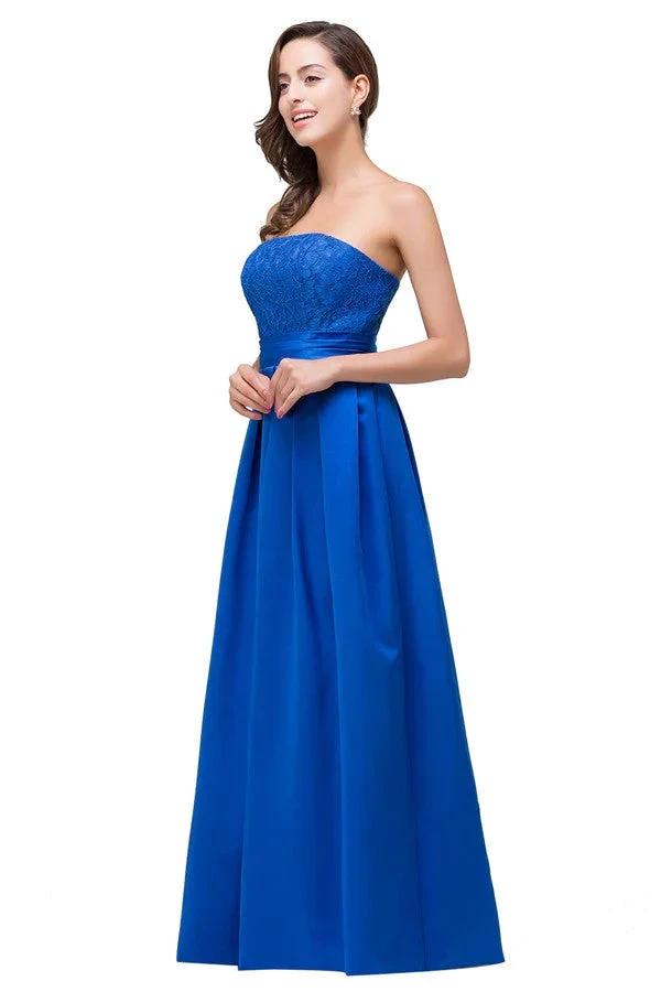 Vestidos de dama de honor sin tirantes, corte A, con cordones, hasta el suelo y apliques