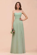 Strapless Chiffon Formal Bridesmaid Dress Elegant Maxi Maid of Honor Dress by misshow.com