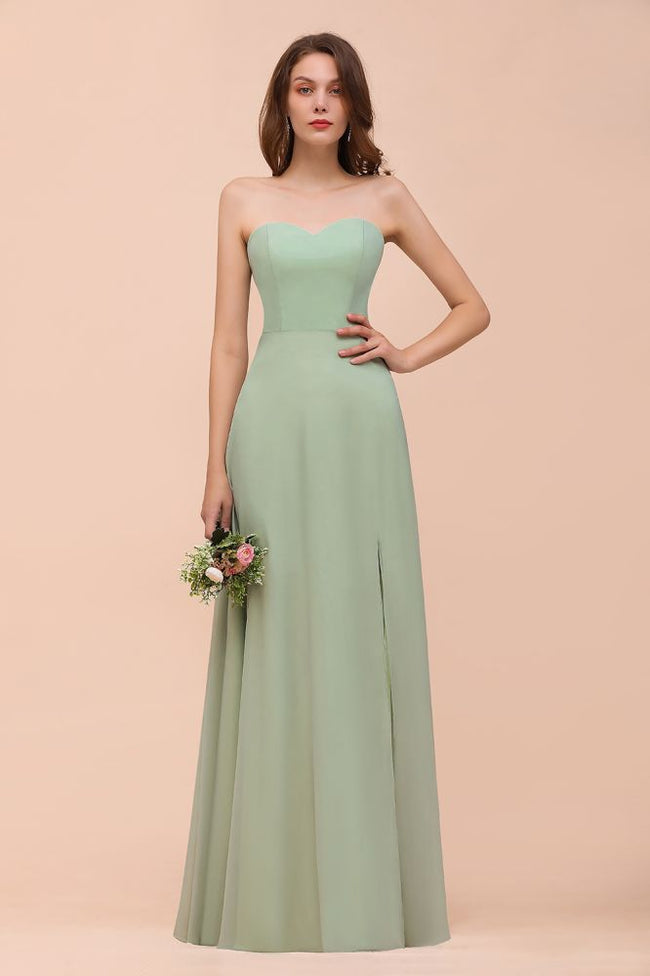 Strapless Chiffon Formal Bridesmaid Dress Elegant Maxi Maid of Honor Dress Main Image