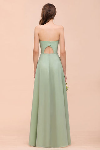 Vestido de dama de honor formal de gasa sin tirantes, elegante vestido maxi de dama de honor