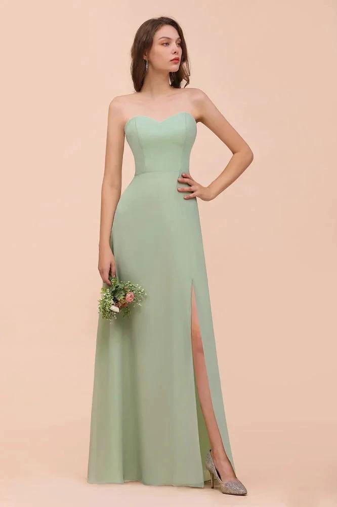 Strapless Chiffon Formal Bridesmaid Dress Elegant Maxi Maid of Honor Dress by misshow.com