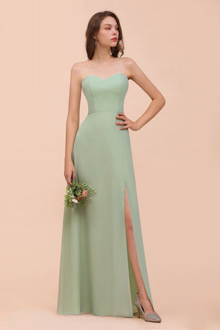 Vestido de dama de honor formal de gasa sin tirantes, elegante vestido maxi de dama de honor