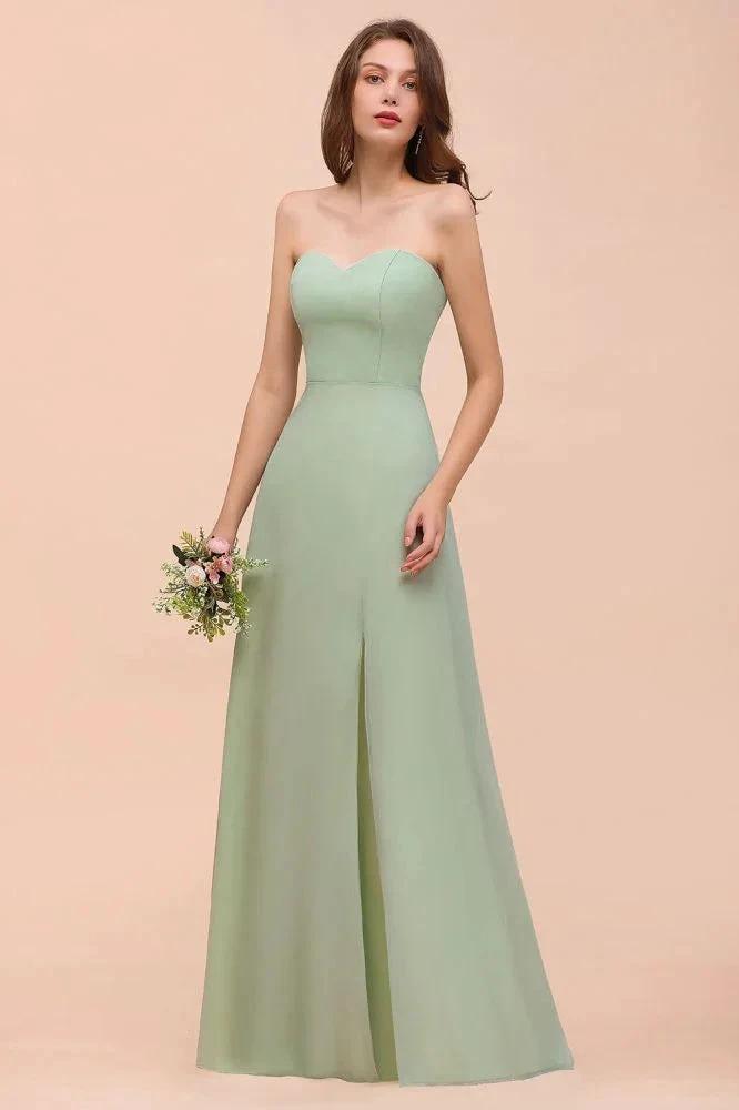 Strapless Chiffon Formal Bridesmaid Dress Elegant Maxi Maid of Honor Dress by misshow.com