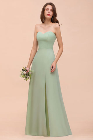 Vestido de dama de honor formal de gasa sin tirantes, elegante vestido maxi de dama de honor