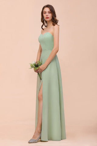 Vestido de dama de honor formal de gasa sin tirantes, elegante vestido maxi de dama de honor