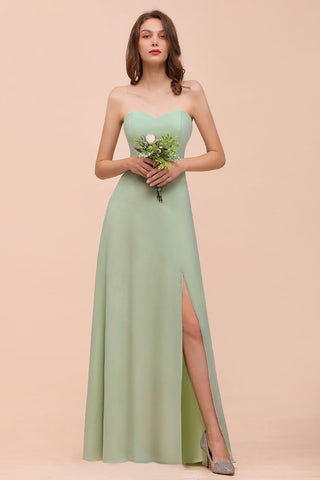 Vestido de dama de honor formal de gasa sin tirantes, elegante vestido maxi de dama de honor