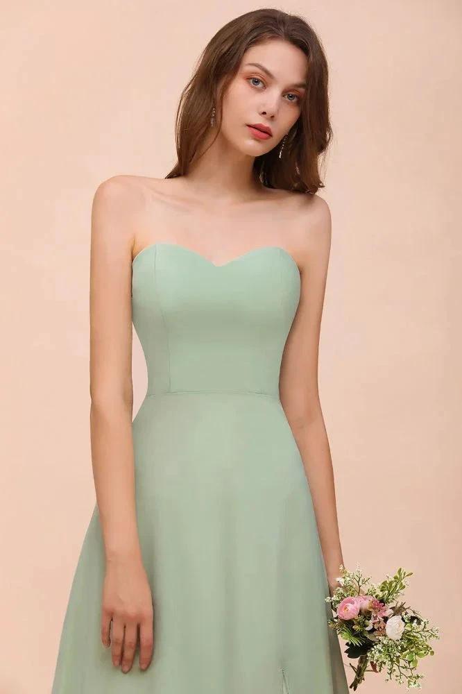 Strapless Chiffon Formal Bridesmaid Dress Elegant Maxi Maid of Honor Dress by misshow.com