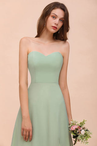Vestido de dama de honor formal de gasa sin tirantes, elegante vestido maxi de dama de honor