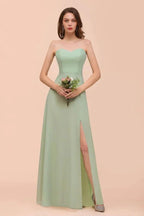 Strapless Chiffon Formal Bridesmaid Dress Elegant Maxi Maid of Honor Dress by misshow.com