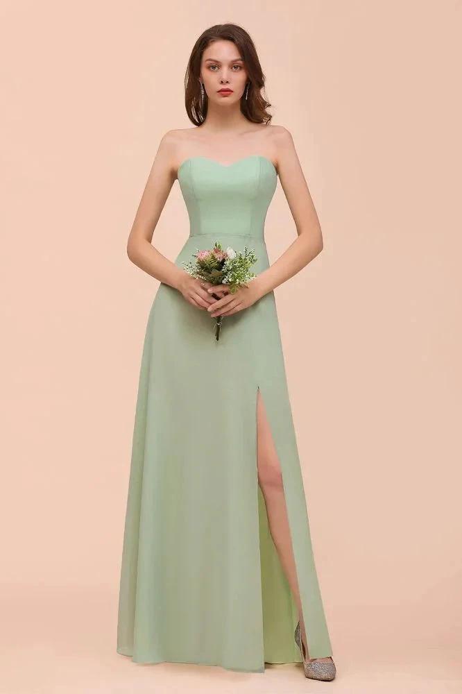 Strapless Chiffon Formal Bridesmaid Dress Elegant Maxi Maid of Honor Dress by misshow.com