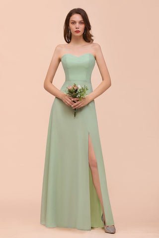 Vestido de dama de honor formal de gasa sin tirantes, elegante vestido maxi de dama de honor