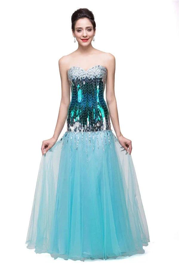 Strapless Floor-length Mermaid Tulle Sequins Porm Dresses by misshow.com