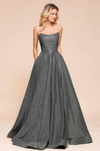 Strapless Glitter aline Evening Gown Sleeveless Front Slit Dancing Party Dress by misshow.com