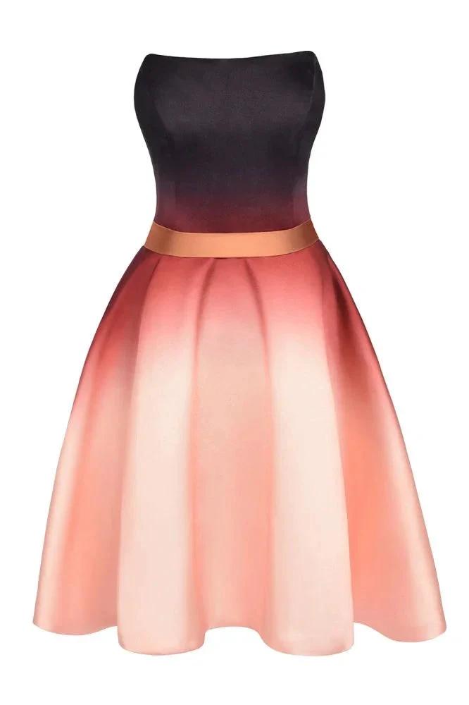 Strapless Gradient Satin Mini Party Dress Knee Length Homecoming Dress by misshow.com