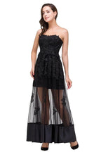 Strapless Knee-length A-line Lace-Up Black Appliques Prom Dresses by misshow.com