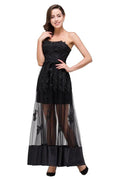 Strapless Knee-length A-line Lace-Up Black Appliques Prom Dresses by misshow.com