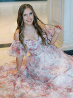 Sydney |A Line Off The Shoulder Floral Tulle Prom Dress by KissProm