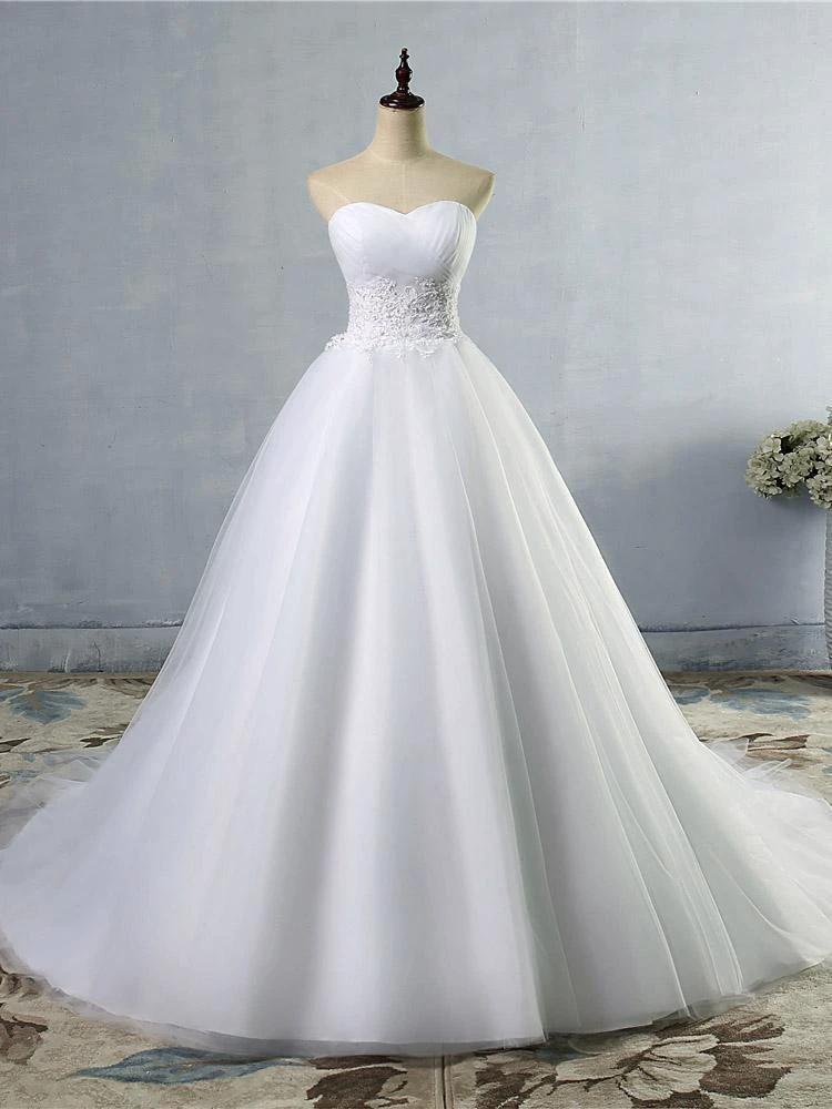 Strapless s Princess Wedding Dress Sleeveless Bridal Wears weep Train by misshow.com