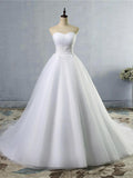 Strapless s Princess Wedding Dress Sleeveless Bridal Wears weep Train by misshow.com