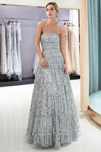 Strapless Sequined Chiffon Party Dress A-line Floor Length Prom Dress by misshow.com