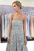 Strapless Sequined Chiffon Party Dress A-line Floor Length Prom Dress by misshow.com