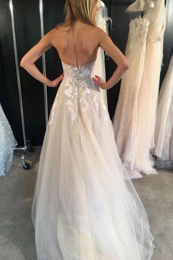 Strapless Sexy See Through Tulle Wedding Dresses with Sweetheart Neck WD352 by pgmdress